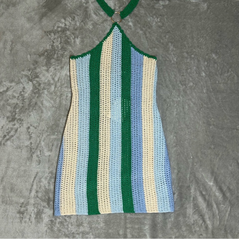 Peppermayo Green and Blue Striped Mini Dress
